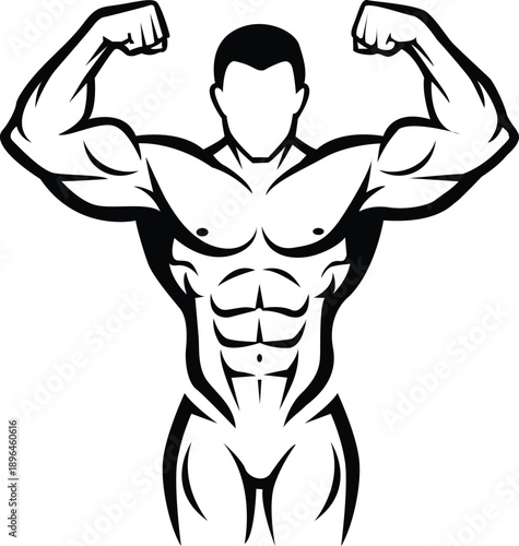 Muscular man displaying physique with arms raised in a strong pose