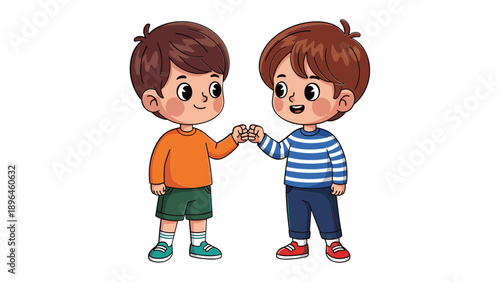 Two Boys Shaking Hands in Friendly Greeting