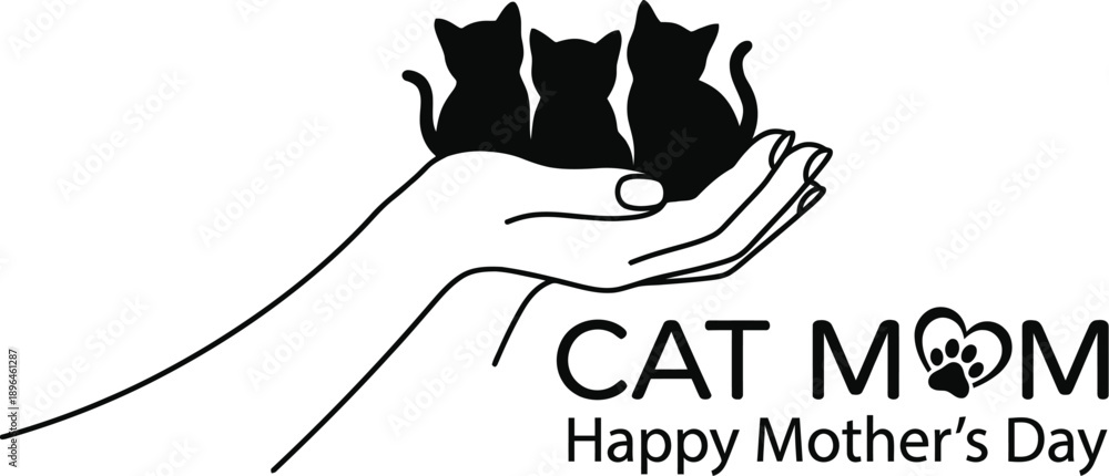 Obraz premium Mother cat cuddling kittens in vector illustration concept
