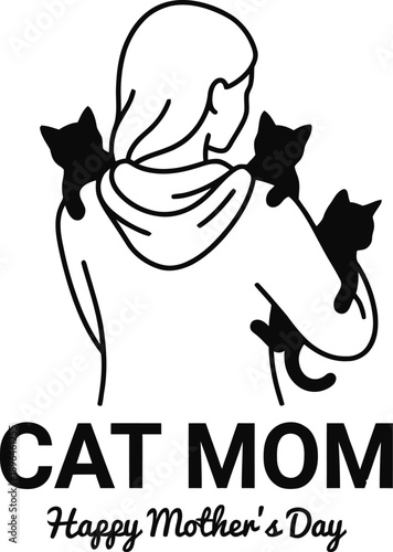 Mother cat cuddling kittens in vector illustration concept