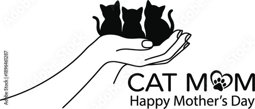 Mother cat cuddling kittens in vector illustration concept