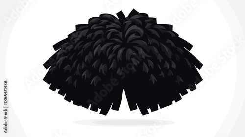 A stylized illustration depicting a black pom-pom. The design features layered textures and a simple aesthetic