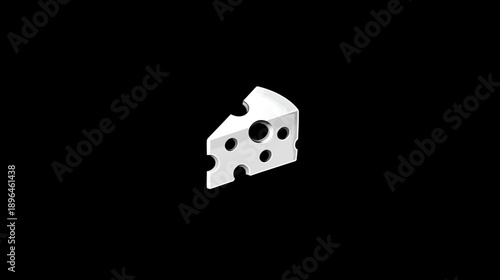 A cartoon wedge of cheese sits on a stark black background, showcasing holes