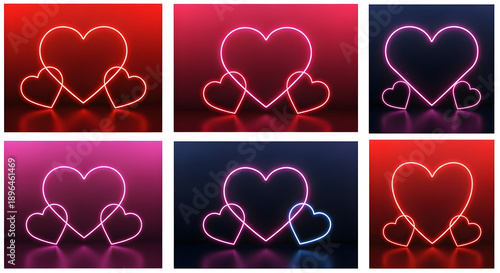 A collection of neon heart designs in various colors and patterns