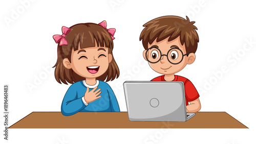 Children Using Laptop at School Desk