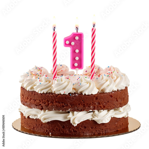 Celebration With a Red Velvet Cake, Candles, and a Number One Decoration for ...