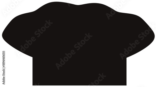A flat black silhouette depicts a traditional chef's hat, composed of curved and straight lines