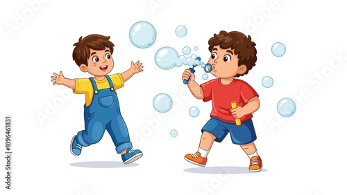 Children Playing with Bubbles, Joyful Moments