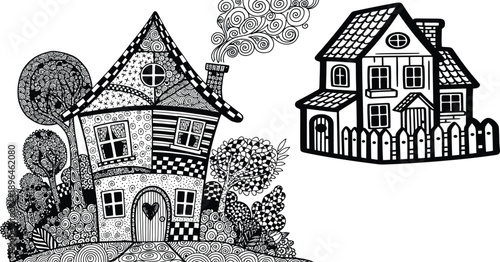 Two whimsical houses with unique architectural details