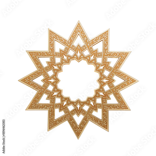 Decorative Star-Shaped Design With Intricate Patterns in Golden Color Display...
