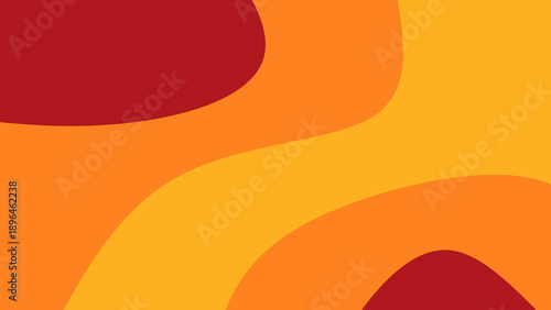 Abstract warm red orange and yellow wavy background. Sunset color palette liquid vector illustration. Retro 70s summer vibe wallpaper. Minimalist fluid curve shapes in maroon and mustard tones.