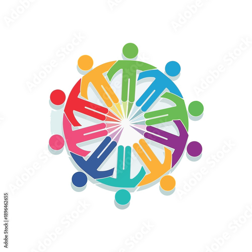 People join hands in a colorful circle formation togetherness teamwork concept illustration