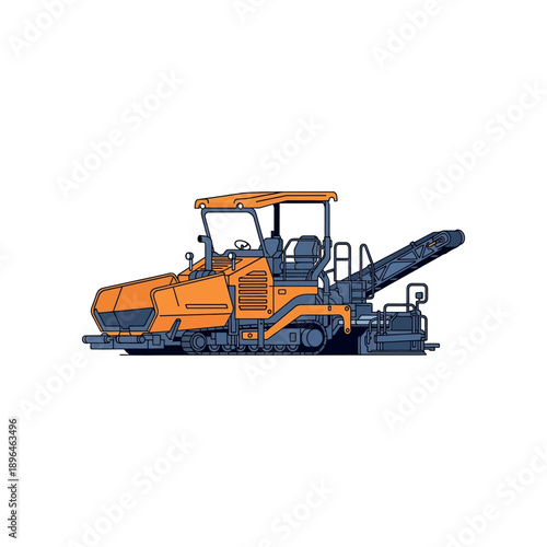 Heavy machinery equipment road milling machine working on construction site infrastructure project, industrial illustration.