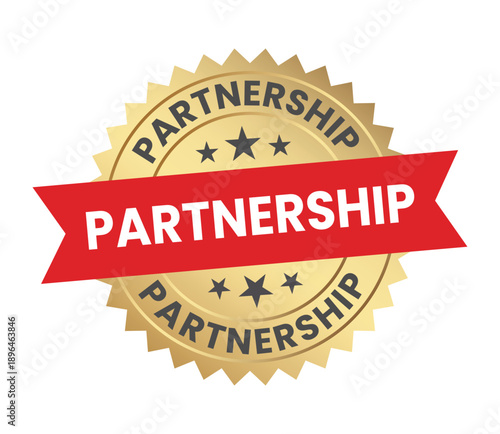 A golden badge prominently displays the word partnership in both white and red accented with stars signifying a collaborative agreement high quality professional detailed