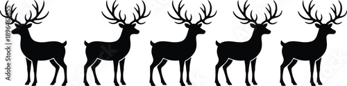 Deer silhouette set with standing stag poses and antlers for wildlife forest hunting logo design illustration