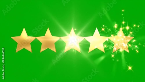 Golden stars displayed against a vibrant green background for rating concept