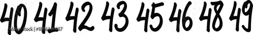 Handwritten Numbers Typography Illustration Showing Digits Forty to Forty Nine in Bold Black Ink Style for Education and Creative Design Use