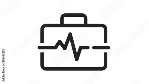 Simple animated icon of a briefcase with a heartbeat line, symbolizing business health, corporate wellness, or the vitality of a portfolio.