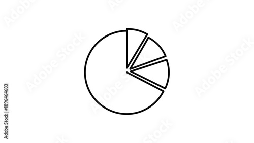 Simple animated outline of a pie chart with several slices, representing data analysis, statistics, budget allocation, or market share.