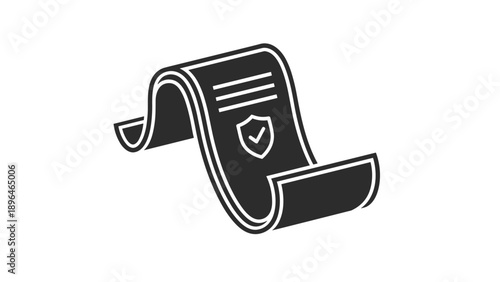 Animated icon of a policy document with a shield and checkmark, symbolizing insurance, warranty, data protection, and secure agreements.