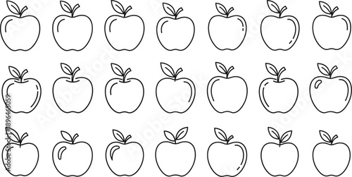 Ultimate apple line art collection featuring twenty-one minimalist outline variations for comprehensive organic food branding.