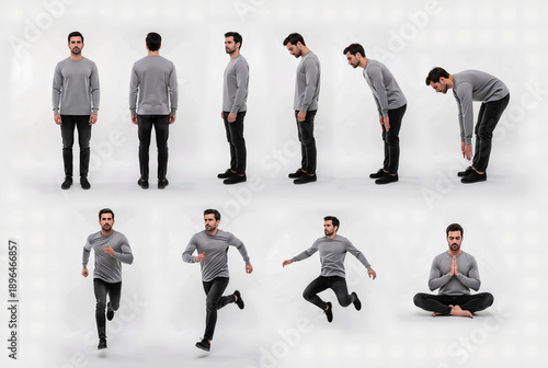 Human postures vary. A man's body positions are a set. Sitting, standing, bending