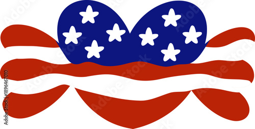 Us flag on heart shape candy dessert snack vector cartoon illustration
