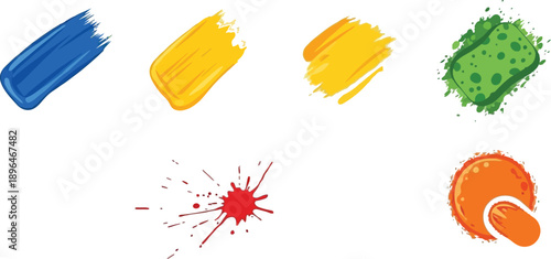 Set of 5 painting technique icons flat design brush stroke palette knife scrape sponge dab and splatter