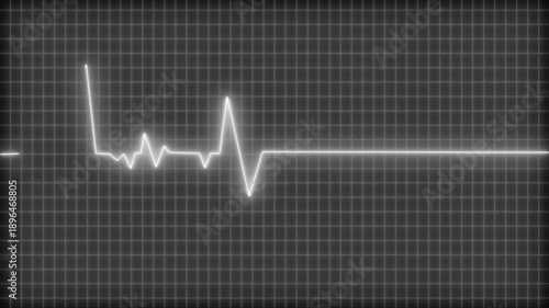 Digital heartbeat monitor showing a flatline with a brief spike animation