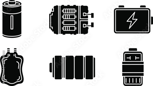 Set of battery charge level and power energy icons