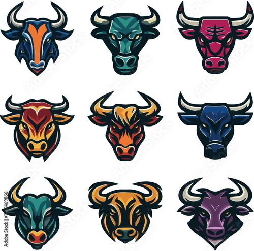 Created on creative buffalo cow ox bull head collection logo vector design inspiration vector art of white background
