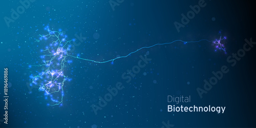 Neuron system cyber technology. AI neural net structure. Research of digital nerve network. Digital artificial organism. Human mind cells data analysis. Mapping neurons for computer link