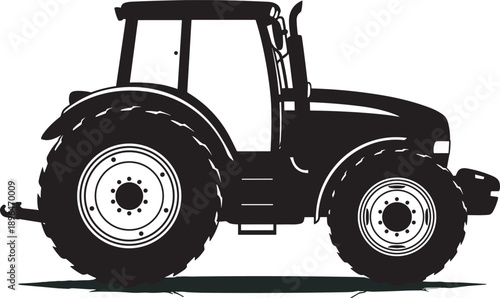 Black Silhouette of a Modern Farm Tractor Heavy Agricultural Machinery for Farming Fieldwork Plowing and Harvest Operations Isolated on White Background Vector Illustration Art