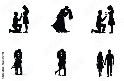 Couple Silhouette Romantic Moments Vector Illustration