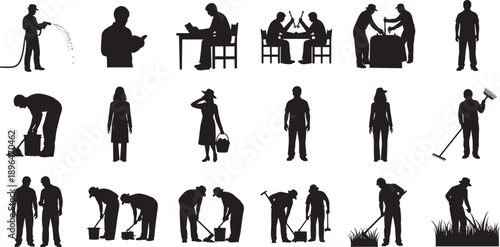 Black silhouettes of female singers performing in various poses including singing into microphones and wearing elegant gowns isolated on white background for musical entertainment