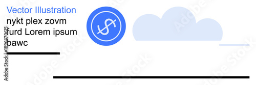 Financial technology, cloud storage, data sharing, online banking, digital transactions, economy. Dollar sign inside a blue circle with a cloud icon. Financial technology and cloud storage concept