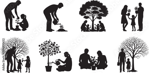 Black silhouettes of grizzly and black bears in various walking and sitting poses isolated on white background for nature wildlife and forest conservation designs