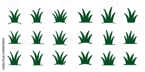 Silhouette Set of Various Grass and Reed Plants. Meadow Grass Icon Set Black and White. representing natural lawn elements, Set of cartoon grass tufts and lawn elements for nature scenes. 