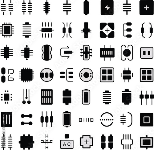 A comprehensive set of minimalist electronic components and circuit symbols icons