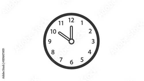 Circular analog clock face with numbers and hands showing approximately ten o clock used for time management, scheduling, and punctuality concepts.