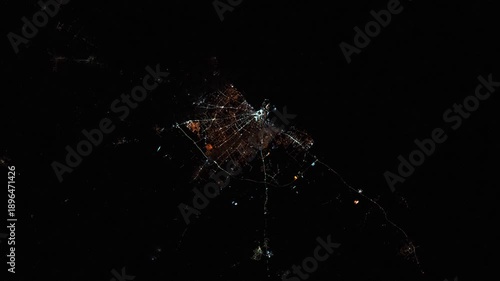 Night satellite view of Sfax, Tunisia – coastal city lights animation based on Nasa imagery