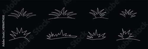 Black grass silhouettes vector set, collection of plant and reed. Tall line grass vector icon under prairie landscape cluster patch open. Green grass lawn cartoon creating a natural border, fresh flat