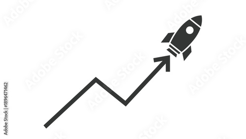 Rocket ship launching along a zigzag line graph signifying rapid growth, startup success, reaching new heights, and explosive business performance.