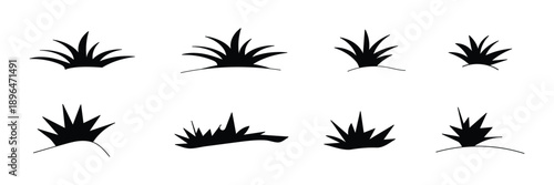 Silhouette Set of Various Grass and Reed Plants. Minimalist Black Grass Tuft Icons Set - Simple Line Vector Illustrations. Grass with nature landscape garden design and eco environment concepts. EPS10
