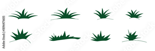 Black grass silhouettes vector set, collection of plant and reed. Tall line grass vector icon under prairie landscape cluster patch open. Green grass lawn cartoon creating a natural border, fresh flat