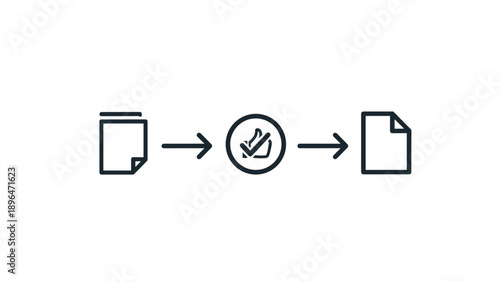 Document processing workflow diagram showing files being approved and verified with a thumbs up and checkmark for quality assurance and compliance.
