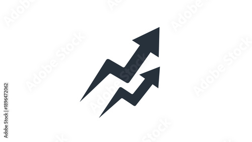 Two parallel jagged arrows pointing upwards showing rapid growth, financial success, market increase, and positive development in business performance.