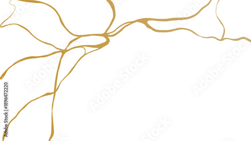 Gold luxury kintsugi crack poster. Japanese art of repairing broken pottery. Vector illustration horizontal backdrop poster background with intertwine graceful veins. gold broken seams