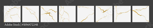 luxury marble texture pattern  set f Golden kintsugi crack. Vector  backdrop poster background with intertwine graceful veins. gold broken seams