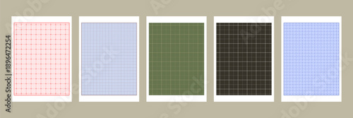 Set of vertical a4 grid background. Millimeter graph paper, school math sheet, grid paper sheet, notebook pattern, architectural graph paper